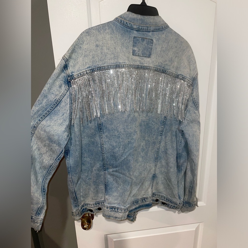 LEVIS Western rhinestone fringe trucker denim jean jacket 🪩 3XL Festival - Picture 8 of 14